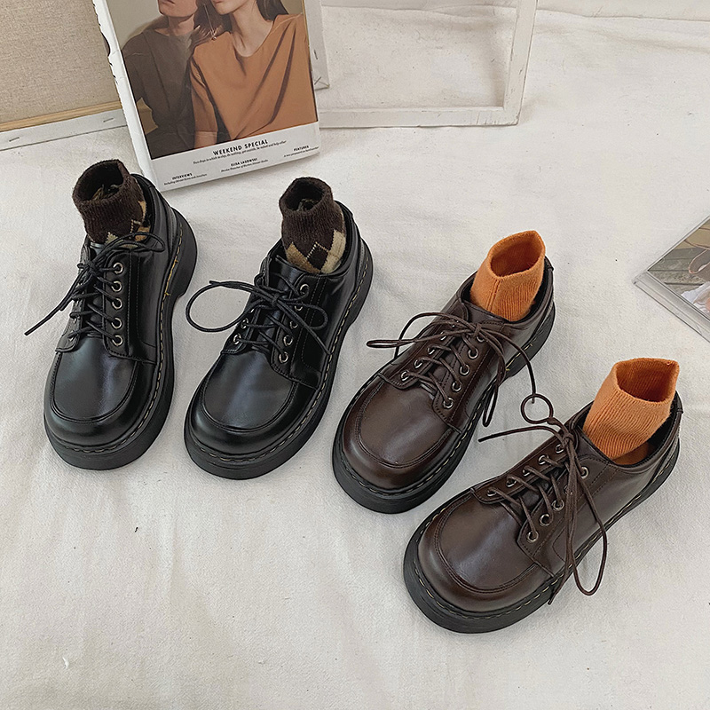 Woman Shoes 2023 Female Footwear New Oxfords Clogs Platform British Quality Style Autumn New Dress Leather Cross Creepers Preppy Fall Cotton 2C66
