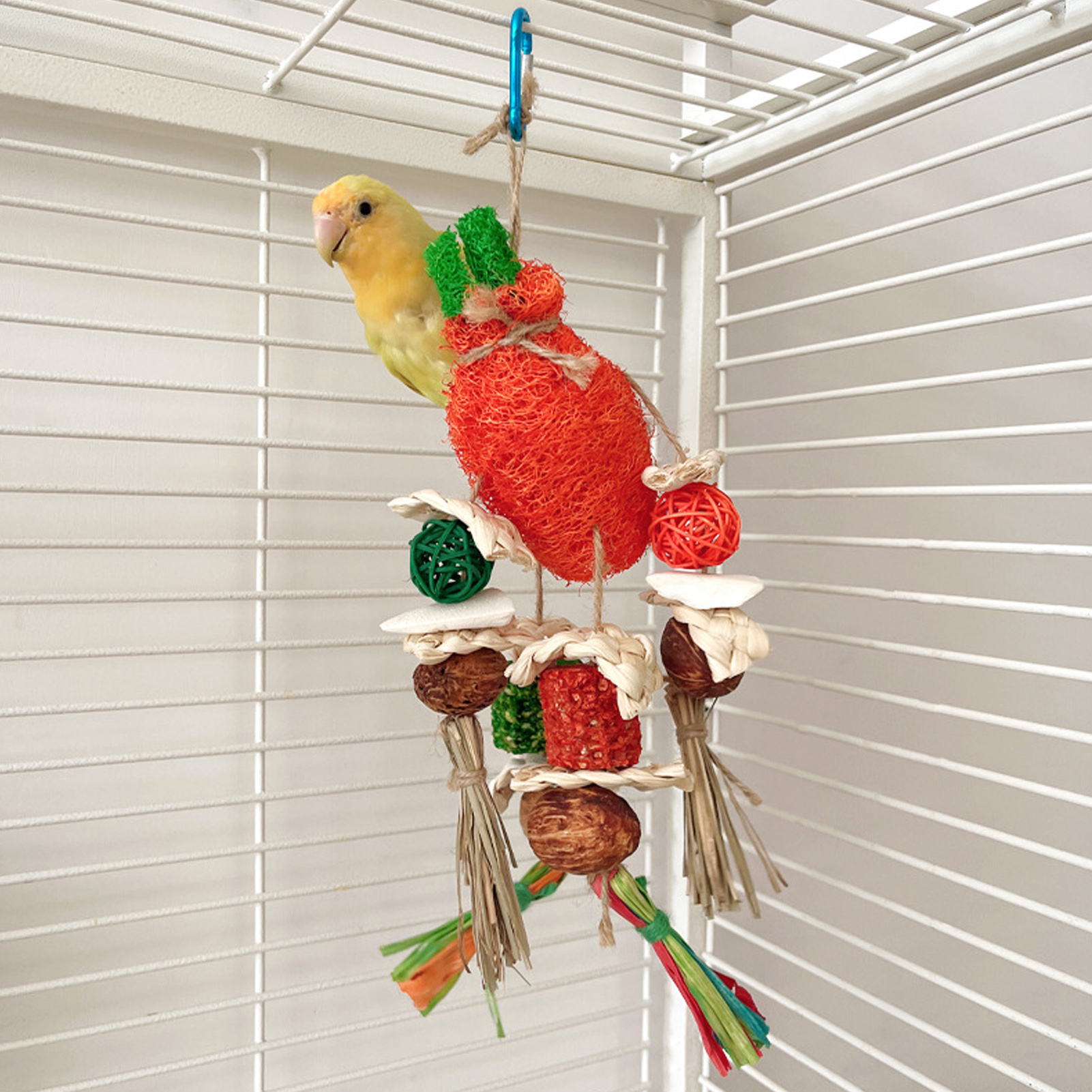 Parrot Chew Toys Relieve Boredom Teeth Cleaning Bite Resistant Safe Hanging Colorful Loofah Corn Cob Bird Toy