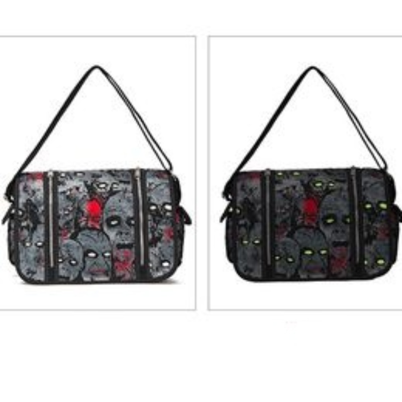 New crossbody bag American niche shoulder bag large capacity skull fluorescent print women's canvas bag
