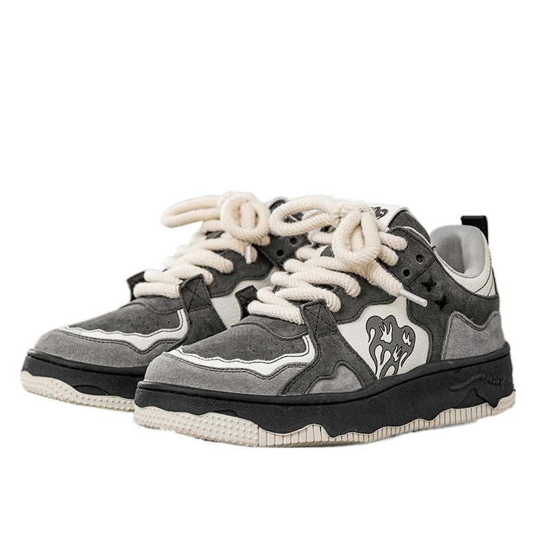 Women Sneakers Fahsion Design Flame Mixed Color Femme Sports Leisure Versatile Fashion Retro Trend Shoes Gray Tenis
