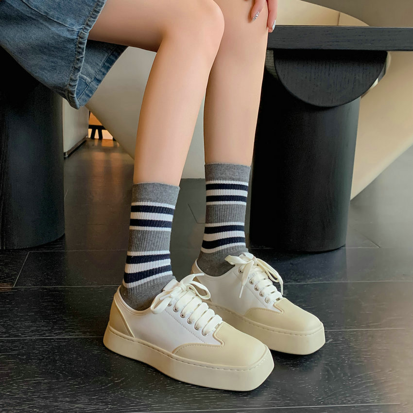 Spring 2023 Summer Women Sneakers Genuine Leather Mixed Color Low Heel Square Toe Platforms Shoes Woman Size 35-40 c510