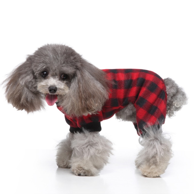 Pet Christmas Pajamas Red Black Buffalo Plaid Jumpsuit Dog Cat Soft Winter Clothes Puppy Doggie Checkered Sweater Apparel XL