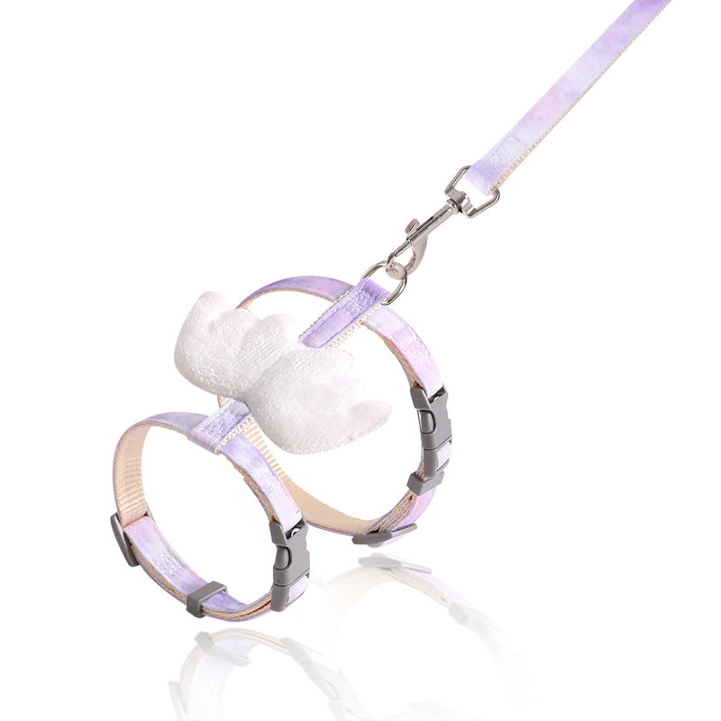 I-beam Cat Leash and Harness Set Adjustable Gradient Color Pet Harness and Leash Set with Wings Decoration To Prevent Breakaway