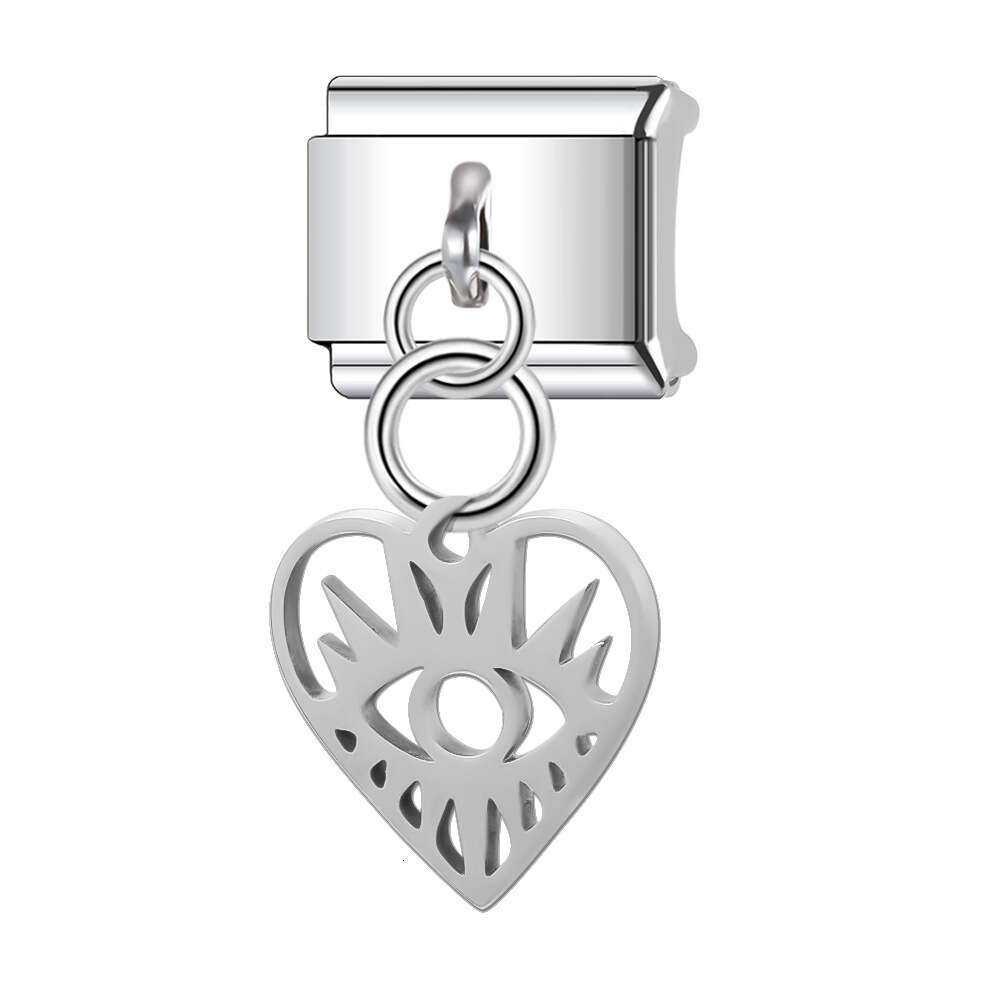 New Women's Gift Heart pendant bead Italian Charms Links Bangle Beads Fit 9mm Stainless Steel Bracelet Making DIY For Women Fashion Jewelry