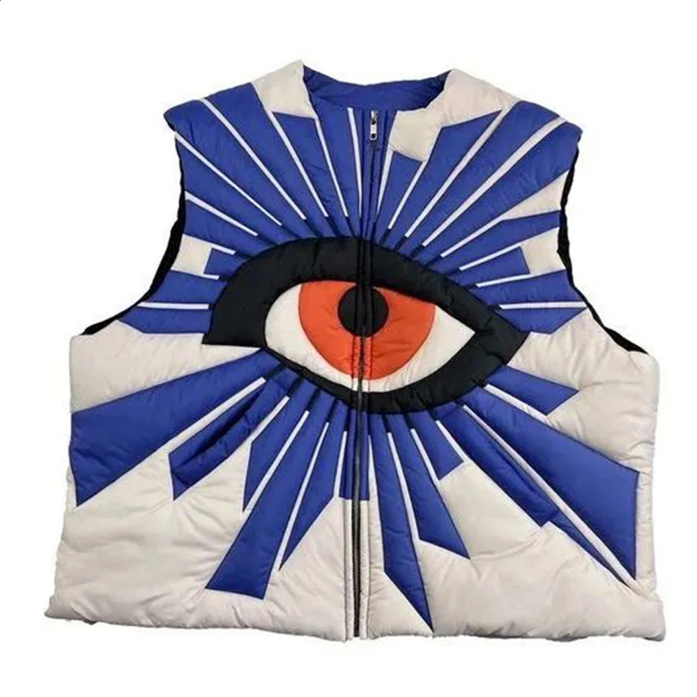 Mens Autumn Winter Eye Printing Y2k Vest Cotton Jacket 2024 Essential American High Street Casual Loose Jacket For Men 240913