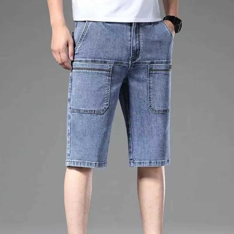 New Design Fashion multi-pocket Thin Denim Shorts Jeans mens Straight Stretch Bermuda Jeans Casual Shorts Pant Dropship BrandX240914