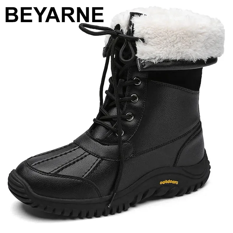 New Winter Boots Women High Quality Keep Warm Mid-Calf Snow Boots Women Lace-up Waterproof Comfortable Ladies Boots