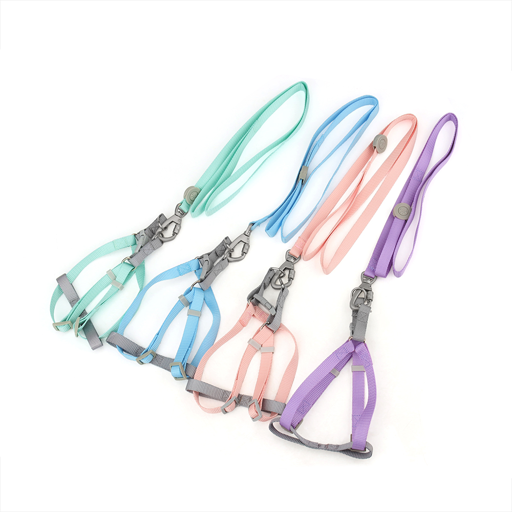 Adjustable Nylon Dog Leash Harness To Prevent Break Free Macaron Pet Harness and Leash Set for Small & Medium Dogs Dog Walking