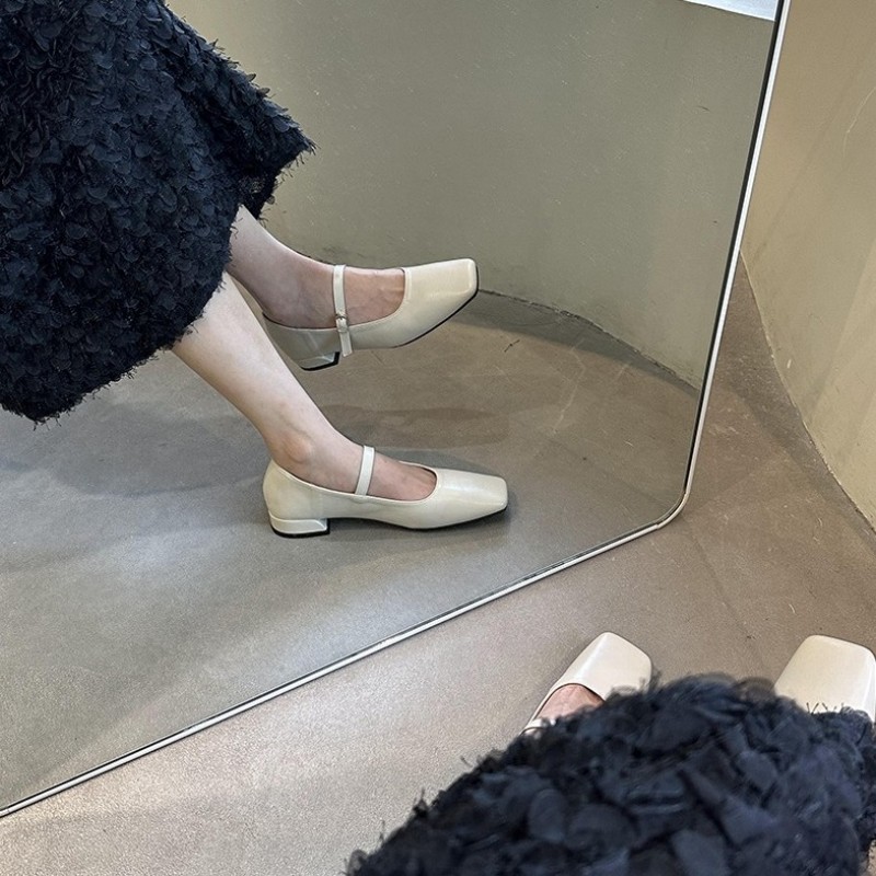 Femme Zapatos French Women Shoe Spring Low Heel Silver Leather Shoe Thick Heel Elegant Women Mary Jane Single Shoe туфли женские