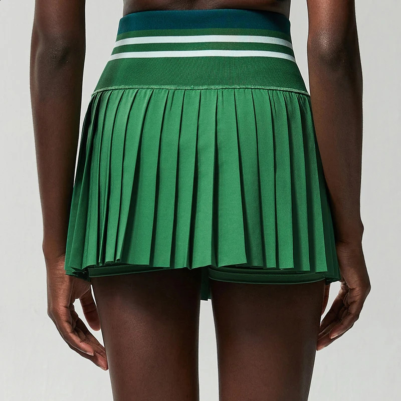 Women Pleated Tennis Skirt Summer Solid Color High Waist Yoga Running Skort 2 In 1 Pocket Gym Short Sportswear Workout Clothes 240902