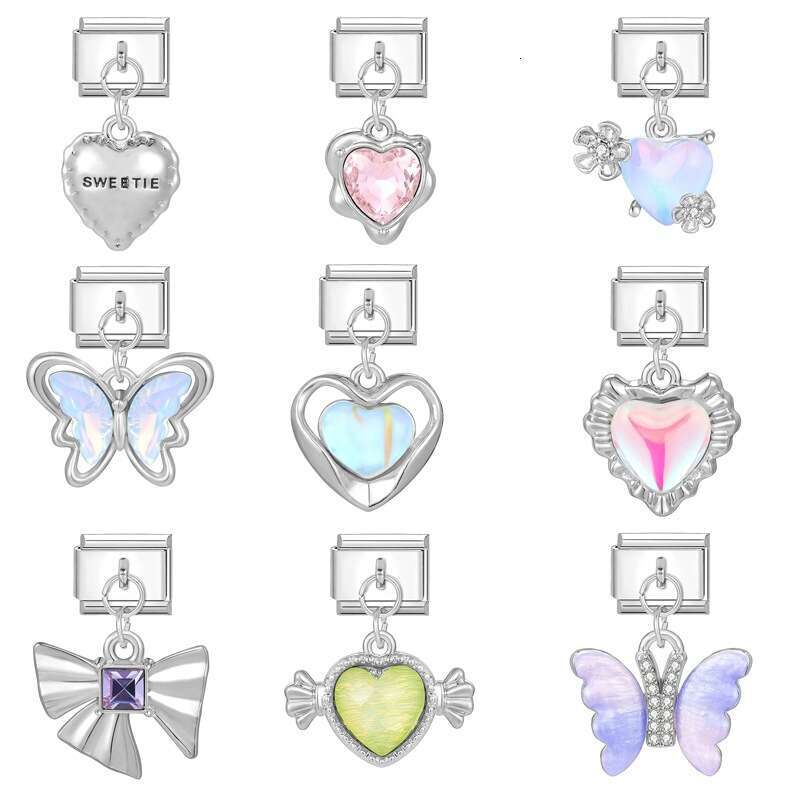 New Women's Gift Beautiful butterfly sweet heart Pendant Italian Charms Links Bangle Beads Fit 9mm Stainless Steel Bracelet Making DIY For Women 