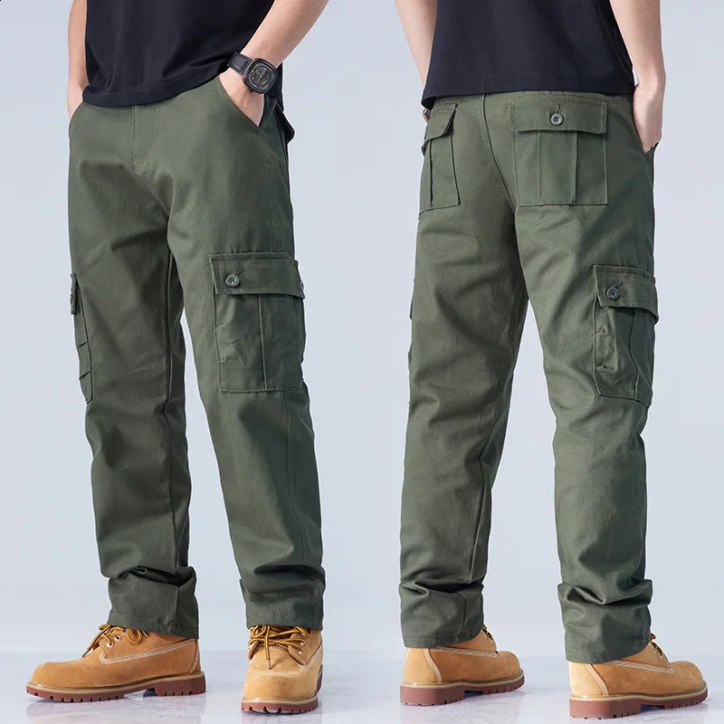 Cotton Cargo Pants Men Overalls Army Style Tactical Workout Straight Trousers Outwear Casual Multi Pocket Baggy Pants 240911
