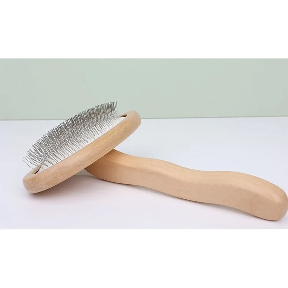 Wooden Handle Dogs Hair Combs Comfortable Grip Removing Shedding Pet Dematting Tool Long Handled Cushioned Pad Fur Remover Combs