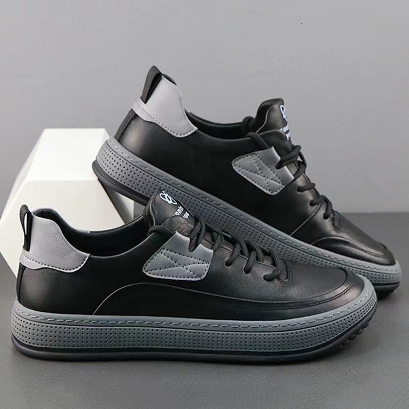 2024 New fashion trend anti-slip gum out-sole PU leather upper men's flat plate board walking shoes sneakers for man