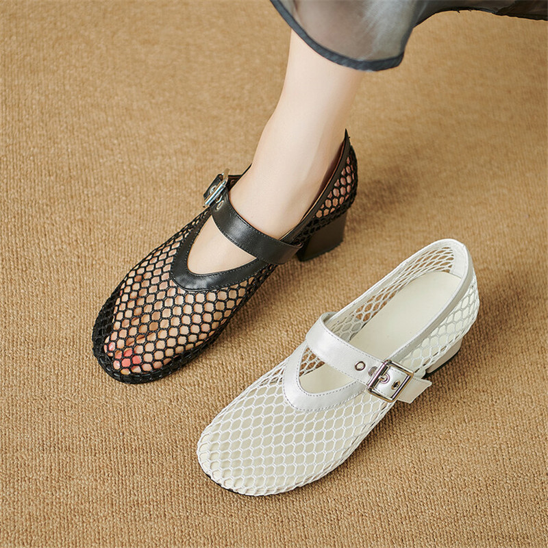 2025 new Summer New Round Toe High Heels Fashion Hollow Out for Women atos De Mujer Ladies Shoes Mesh Sandals 433e