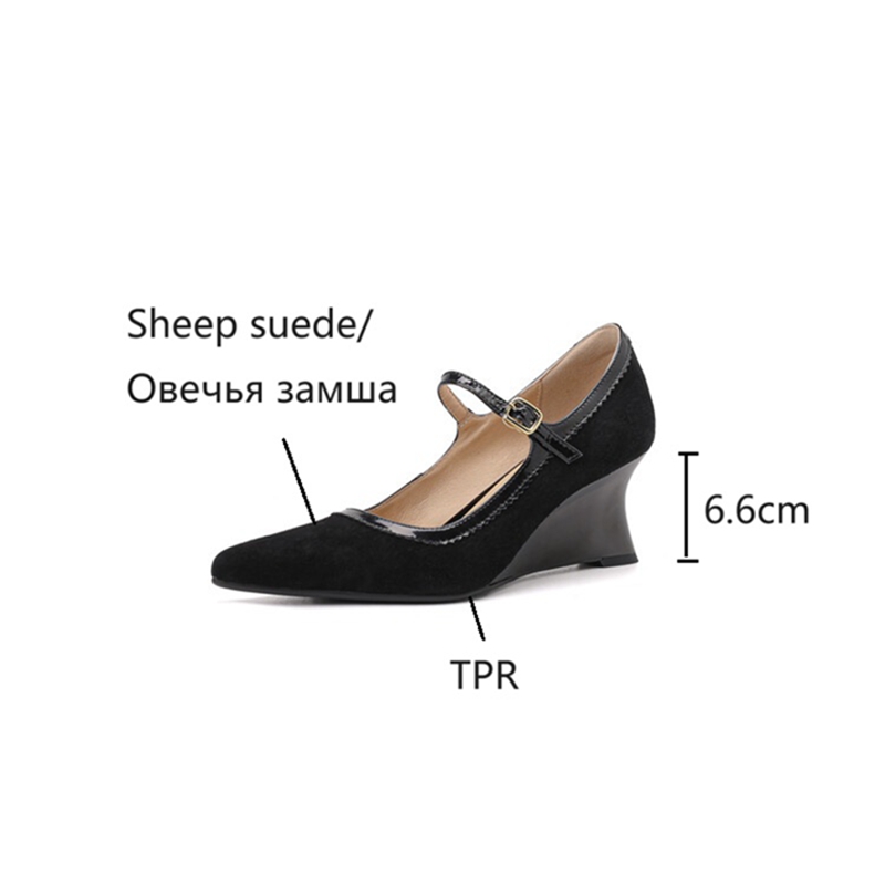 2025 new Spring/Autumn NEW Sheep Suede Leather for Pointed Toe Chunky Heel Women Pumps Wedges Mary Janes Shoes 612b