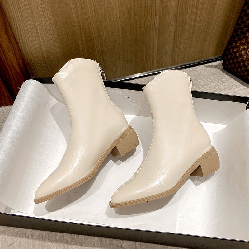 2024 Autumn And Winter New Pointed Small V Mouth Thick Heel Western Cowboy Ankle Boots Women's Slimming Elastic Boots