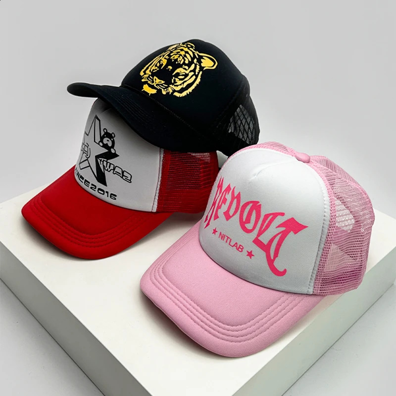 Fashion Men Women Printed Letter Tiger Baseball Caps Breathable Sunshade Versatile Half Mesh Hats Hip Hop Cartoon Trend ins 240906