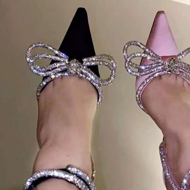 Women Fashion Sandals 2024 New Summer Rhie Bow Sexy High Heels Stiletto Party Pumps 4005