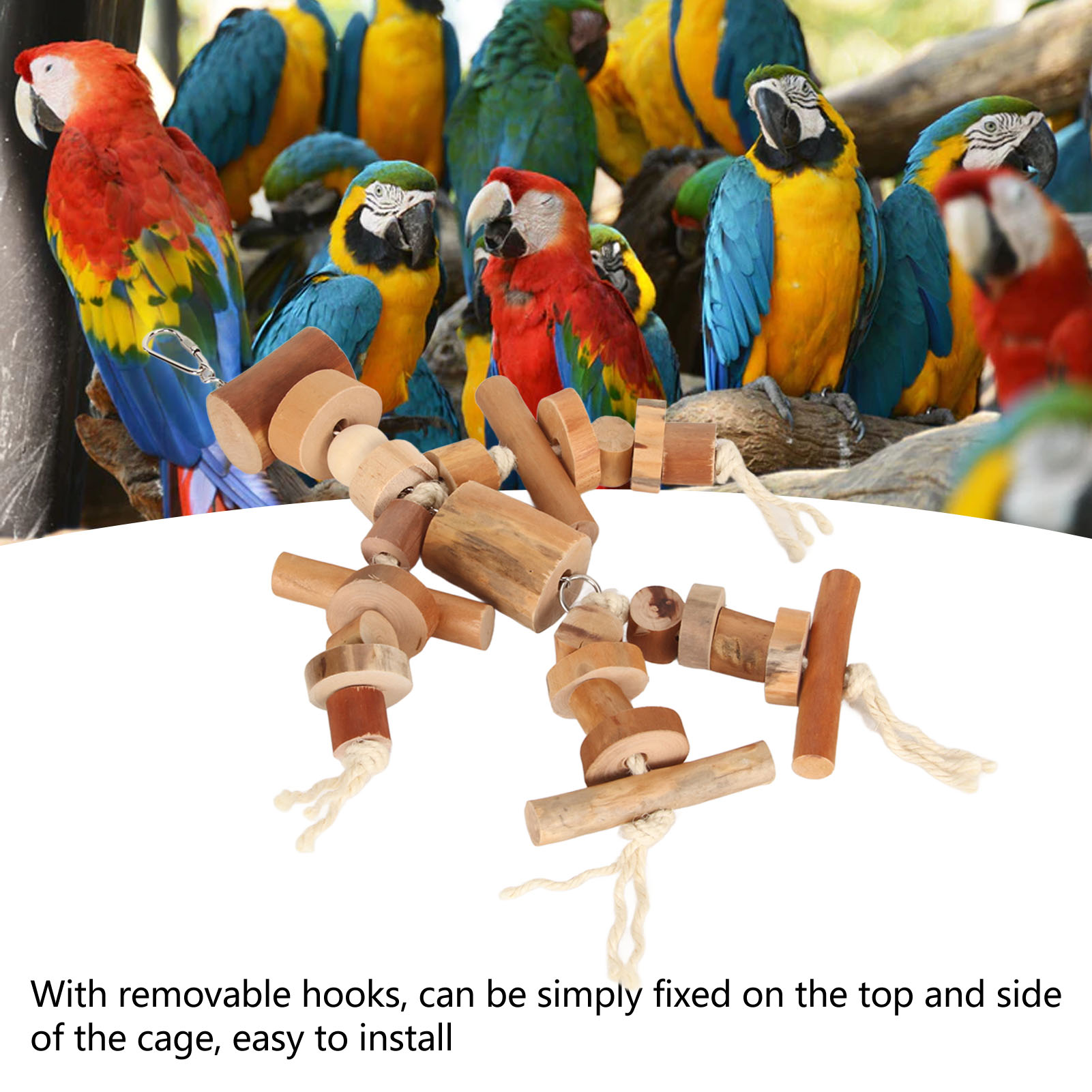 Parrot Toys Wood Blocks Bird Toys Reduce Anxiety Exercise Beak Bird Chew Toys With Movable Hooks For Birds Parrots