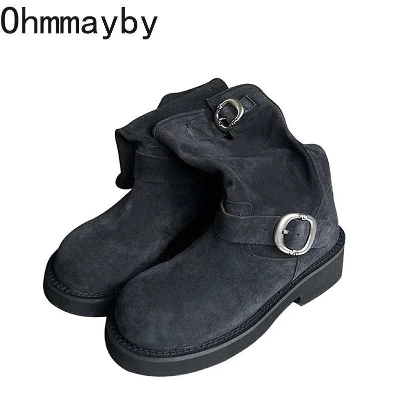 Style Retro Women Motorcycle Boots Fashion Metal Buckle Platform Heel Short Booties Winter Comfort Women's Footwear 1db8 's