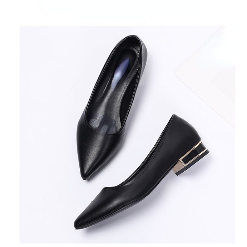 Real Leather Women's Pointed Toe Mid-Heel Shoes hot - Thick Heel Work & Casual, Spring/Autumn 2024