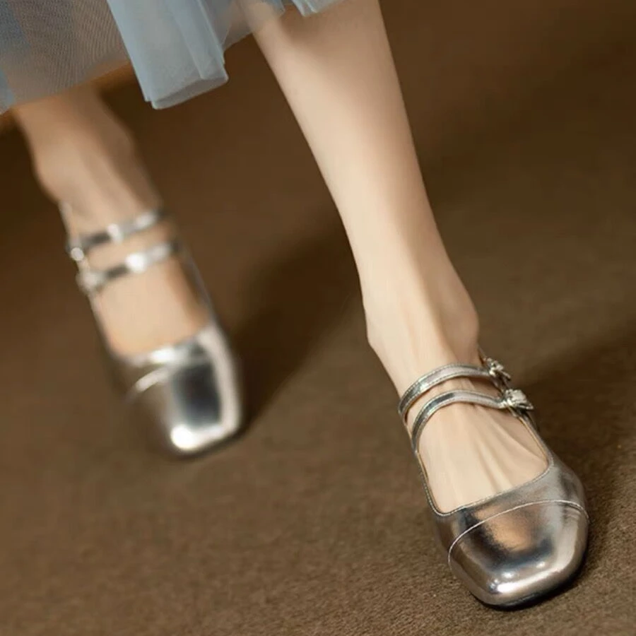 Square Mary Janes Round Toe Med Heels New Flats Spring/Autumn Solid Color Women's Buckle Strap Fashion Ladies Shoes 2060