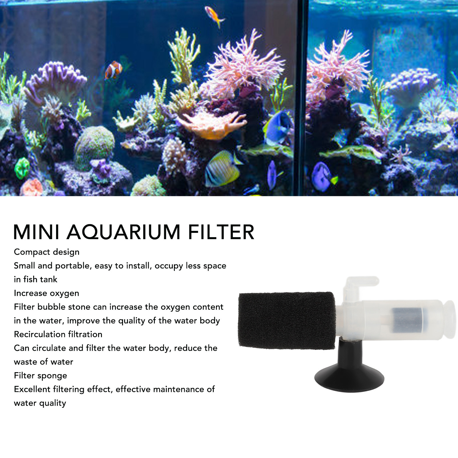 Mini Aquarium Sponge Filter Ultra Quiet Internal Small Fish Tank Air Pump Filter With Suction Cup