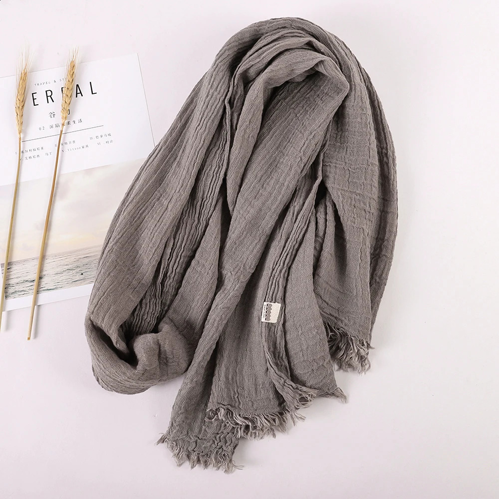 Autumn Winter Women Warm Scarf Simple Solid Plain Linen Cotton Muslim Shawls Kerchief Wrap Head Hair Pashmina Stoles 240912