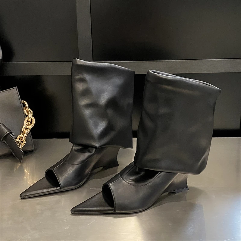Eilyken Fashion Pointed Peep Toe Women New Boots Sandals Designer Knee-High Booties Wedges Heels Ladies Shoes atos De Mujer 66b6
