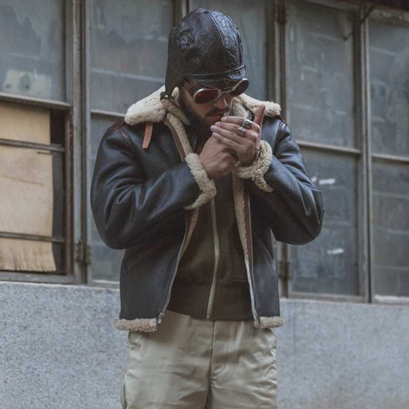 Bronson 1940s US Air Force B-6 Flight Jacket Wool Flight Leather Jacket W240914