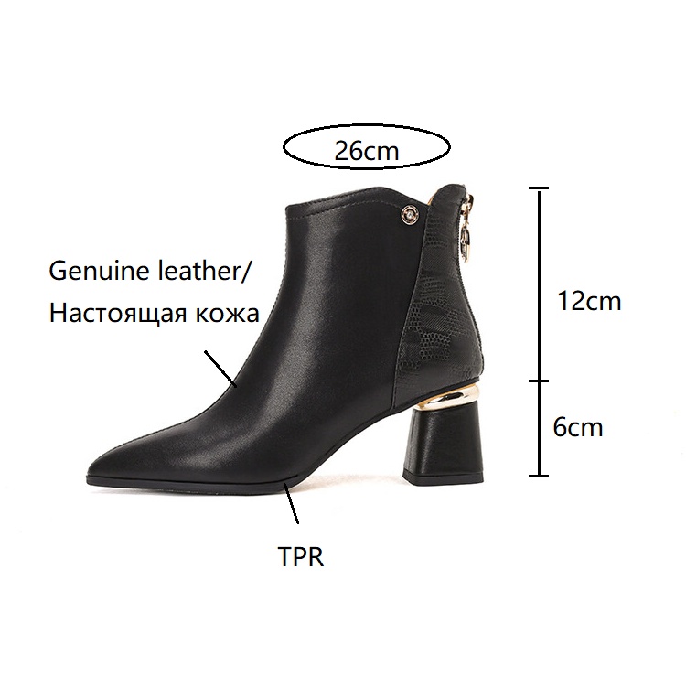 Autumn NEW Pointed Toe Chunky Genuine Leather Shoes for Women Elegent Ankle High Heel Female Boots 460f
