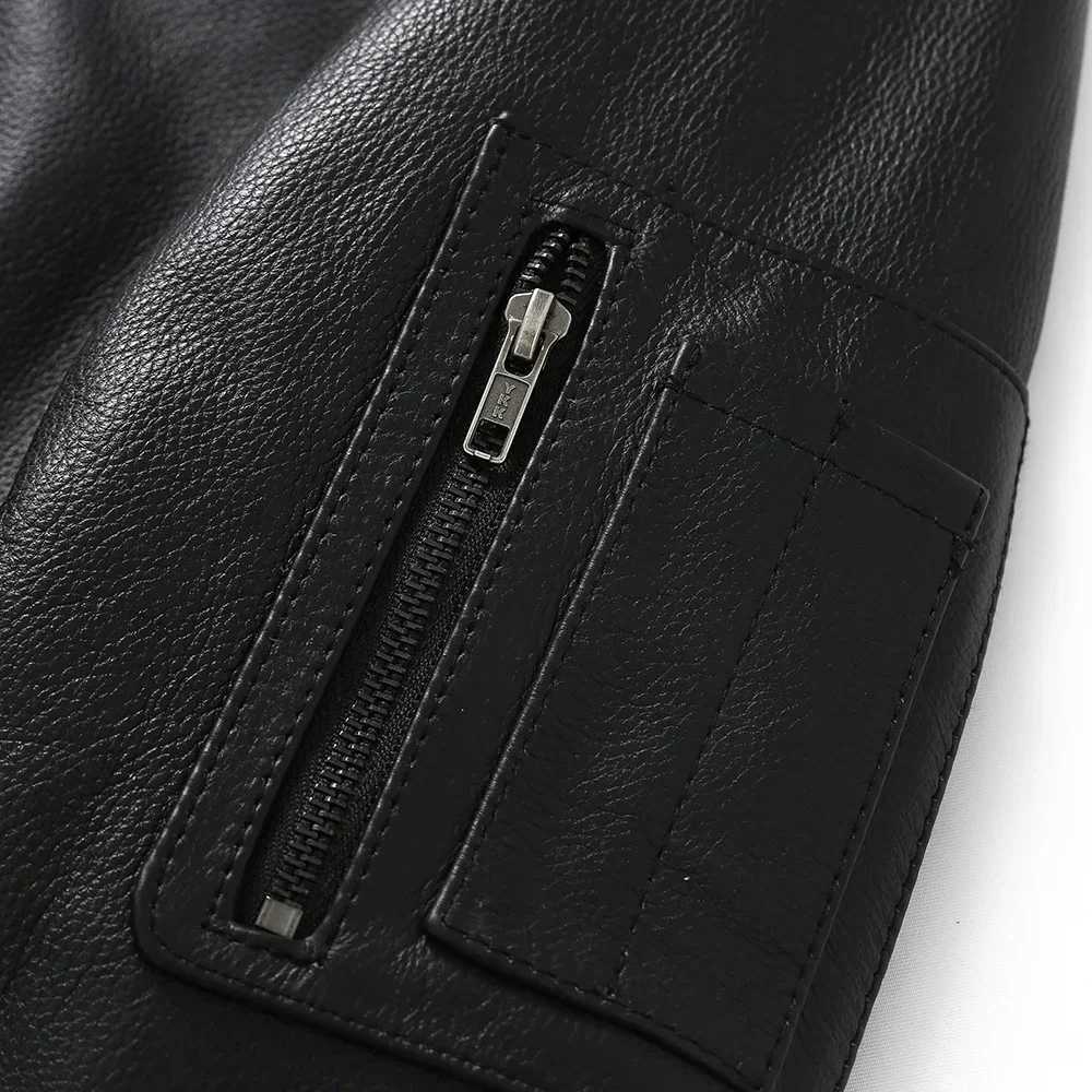 Mens Leather Jacket Quilted 100% Natural Cowboy and Fur Collar Flight Coat Pilot Clothing Winter Warmth Asian Size S-7XL M609 W240914