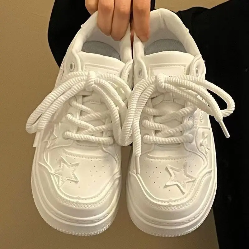 Niche Star White Shoes Women's Thick Sole Versatile Casual Sports Shoes Trendy Ins Style Rubber Upper Spring Season Vulcanize