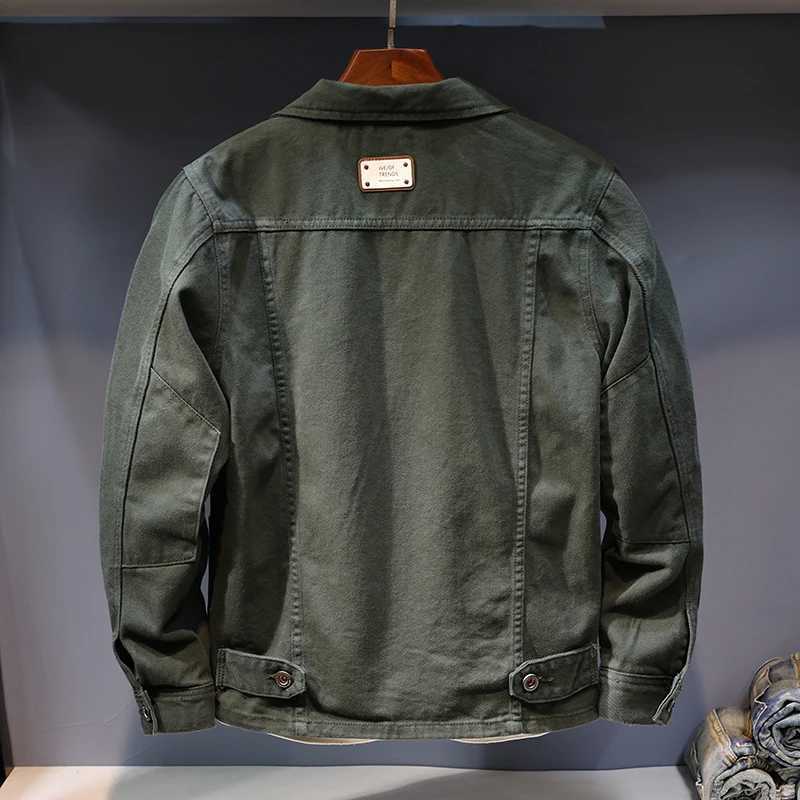 2024S printed and automatic denim jacket mens plus size loose collar fashionable street Japanese style workwear solid color casual top W240914