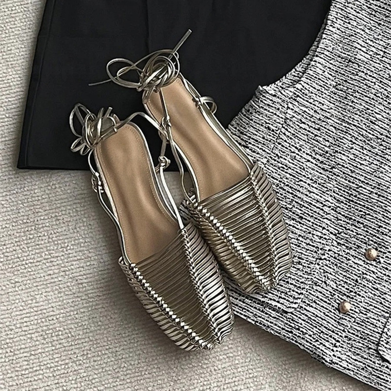 Women Fashion Sheepskin Weaving Sandals Genuine Leather Ankle Strap Roman Sandals Female Casual Comfortable Outdoor Sunmmer Shoe