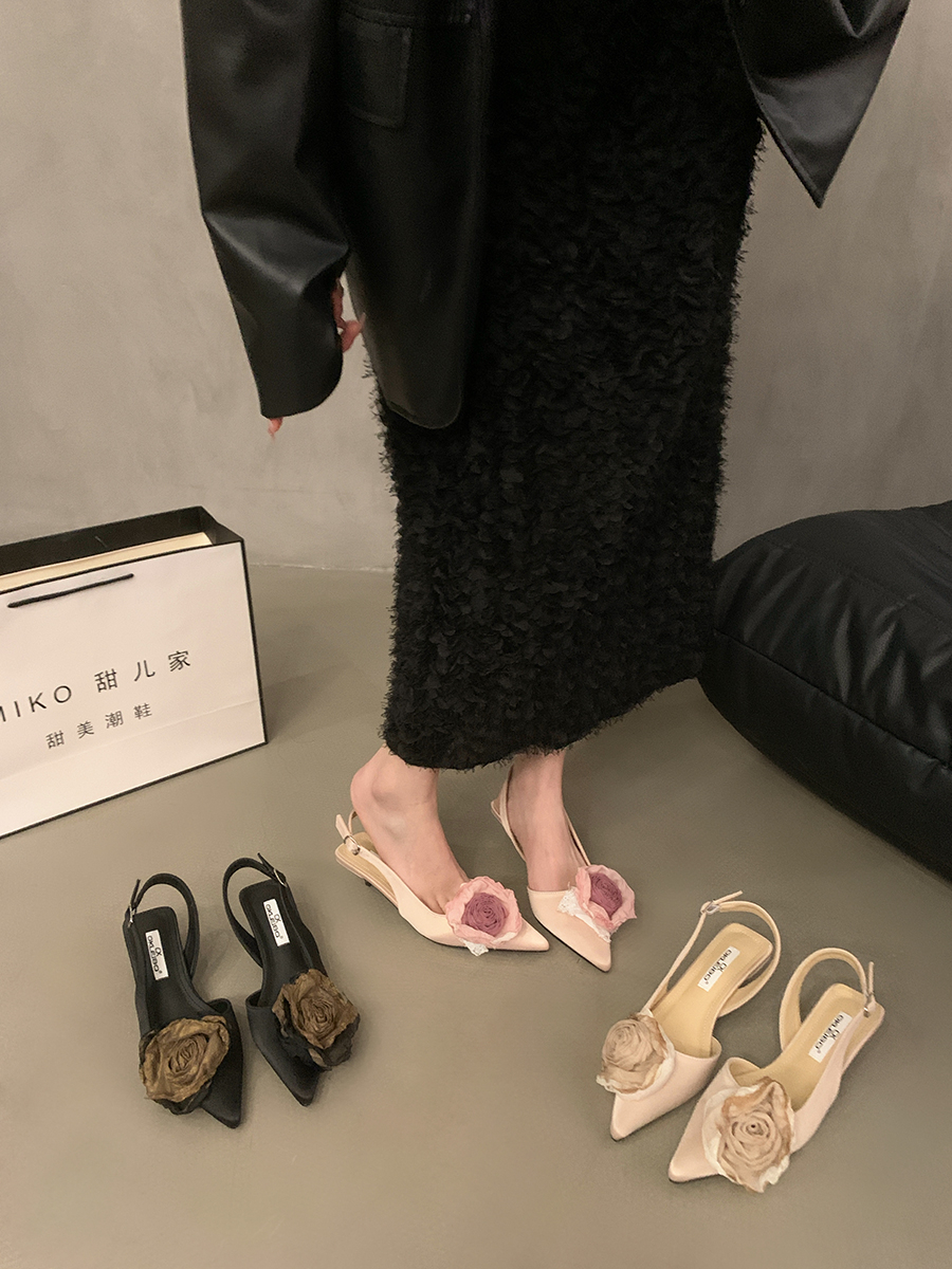 French Fairy Wind Black Baotou Sandals Women's Shoes 2024 New Spring and Summer Design Sense of Small Heel Evening Single Shoes