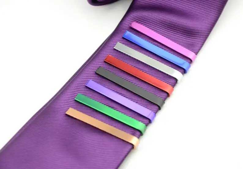 Simple Colorful Copper tie clip Mens RED/CHAMPANGE/BLACK/GREEN/BLUE/PURPLE Metal tie clasp 43x5mm one piece y1517X240914