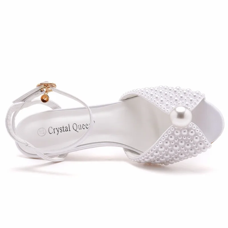 6cm Fish Mouth High Heeled Sandals Buckle Wedding Bride Luxury Designer Shoes Heels Pearl Sandal Ladies Shoe Large Size 43