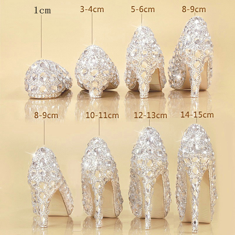 White Diamond women wedding shoes Bride High Heels Shoes Ladies Super Party Dress Shoes Woman Pointed Toe