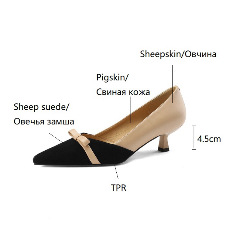 Spring NEW Pointed Toe Thin Heel Sheep Suede Pumps Mixed Colors High Heels Sweet Slip-on Shoes for Women 6ea7 s