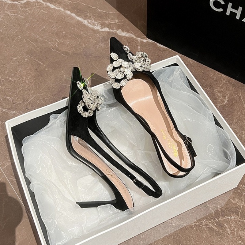 Summer New Hollow Women's Sandals Thin Heels Korean Version Of Bow Satin Pointy Pumps