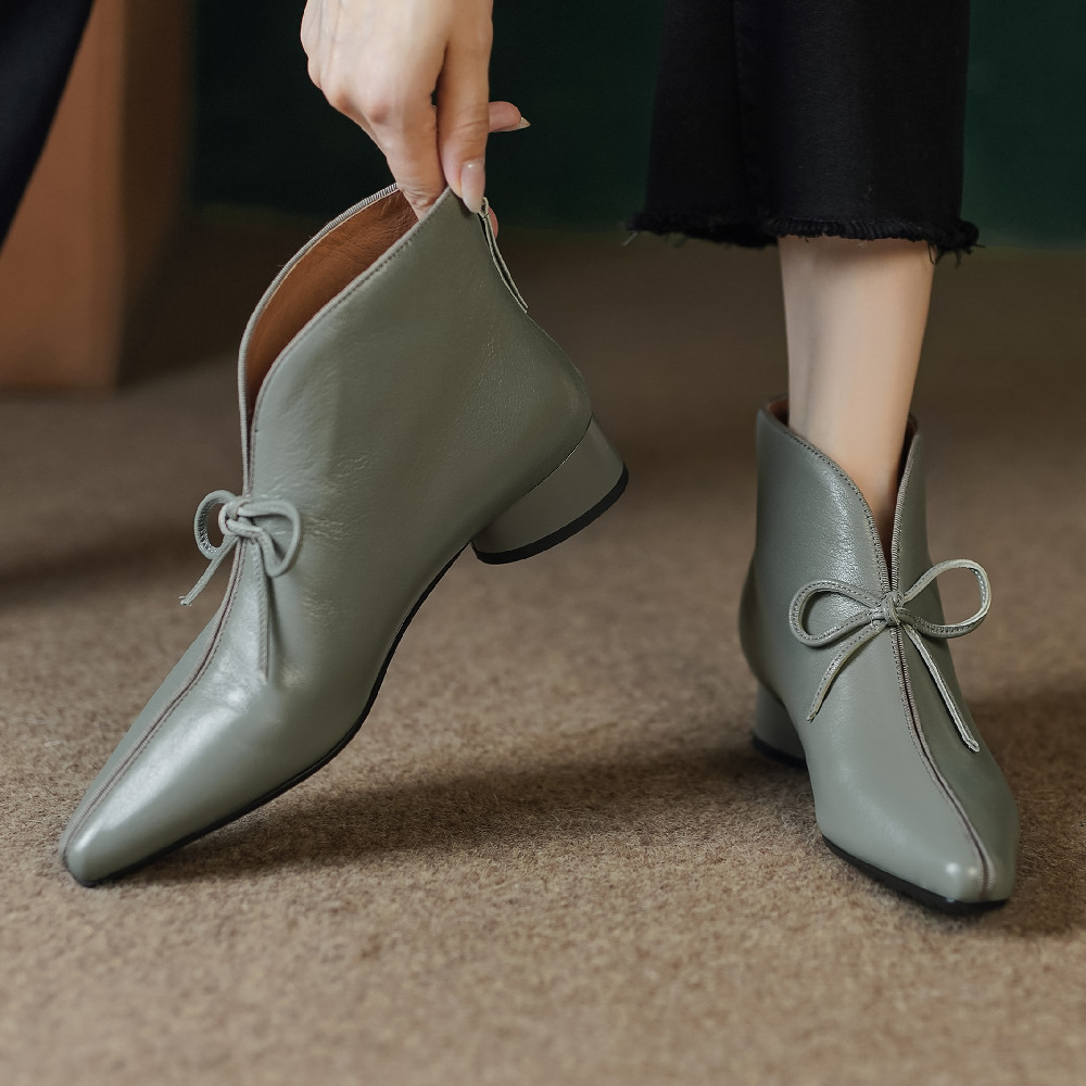 women's danxuefei sheepskin pointed toe back zip slip-on autumn ankle boots casual female soft comfortable short booties shoes ec97