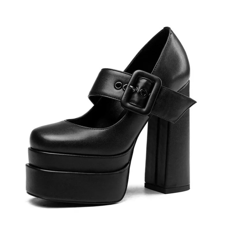Waterproof Double Platform Thick Heel High-heeled Fashion Square Head Shallow Mouth Commuter Women Singles Shoes