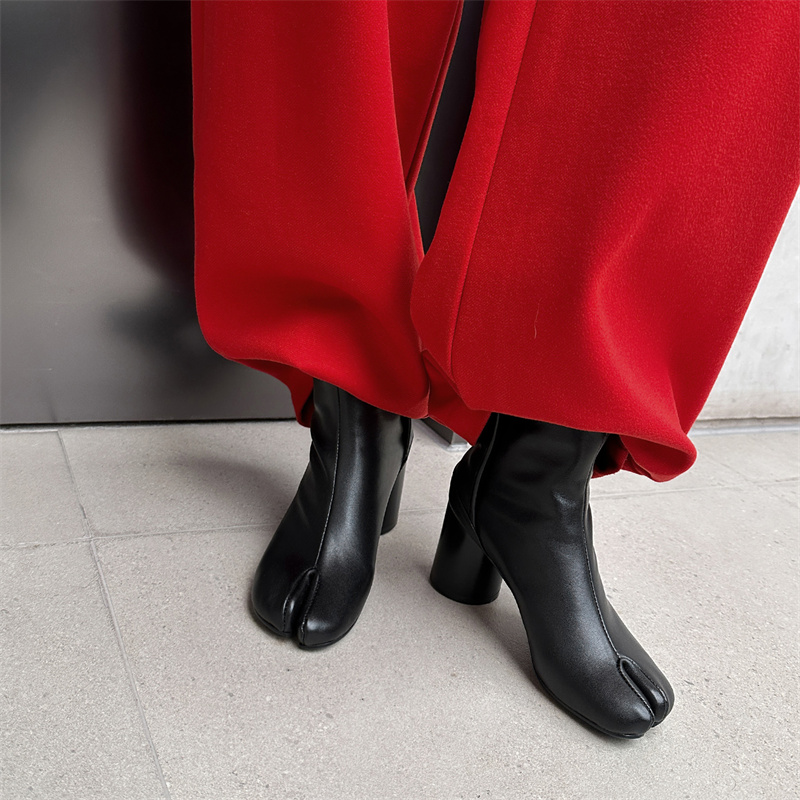 2024 Winter Split Toe Women Boots Autumn Short Boots Genuine Leather Women Shoes High Heels Ankle Boots for Women Real Leather