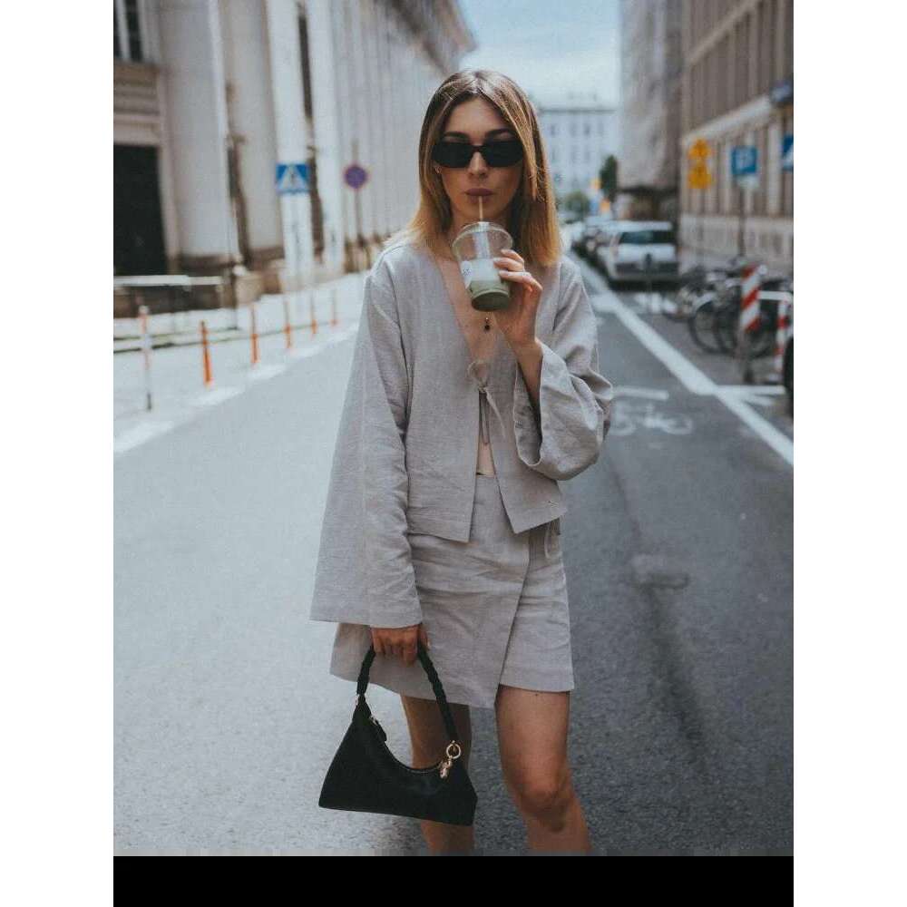 Women Casual V-Neck Lace Up Long Sleeves Tops Chic Loose Solid Women's Skirt Suit 2024 New Commute Fashion Lady Skirts Suits