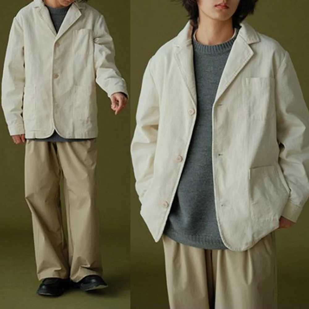 Mens Jacket Corduroy Blazer Japanese Retro Set Jacket Pocket Relaxing Fit Cardigan Button Daily Fashionable Casual Coat W240914