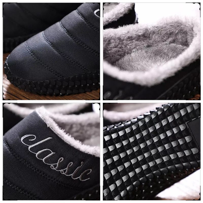 Winter Outdoor Non-slip Men's Slippers: Waterproof, Warm Plush, Slip-on Loafers, Cotton Shoes, Large Size 47-48