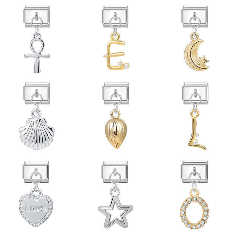 New Women's Gift Shell bow heat Pendant Italian Charms Links Bangle Beads Fit 9mm Stainless Steel Bracelet Making DIY For Women Fashion Jewelry