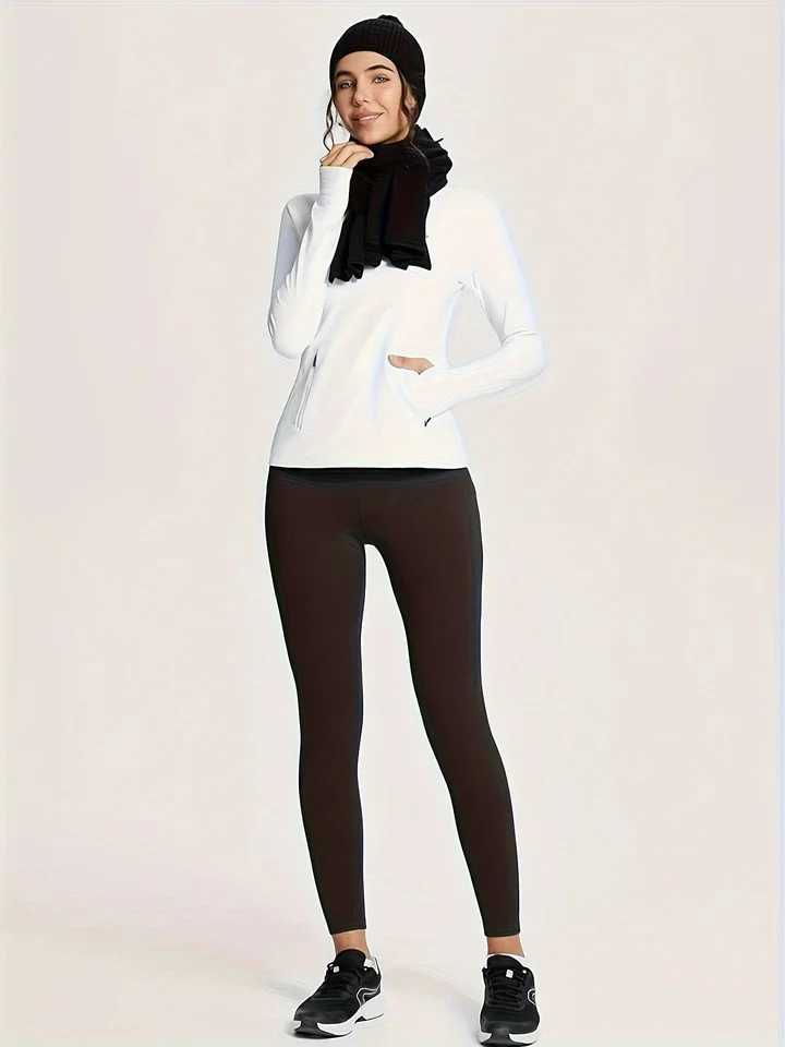 Fleece lined slimming yoga leggings with phone pockets winter warm high waisted sports leggings women s sportswearX240914